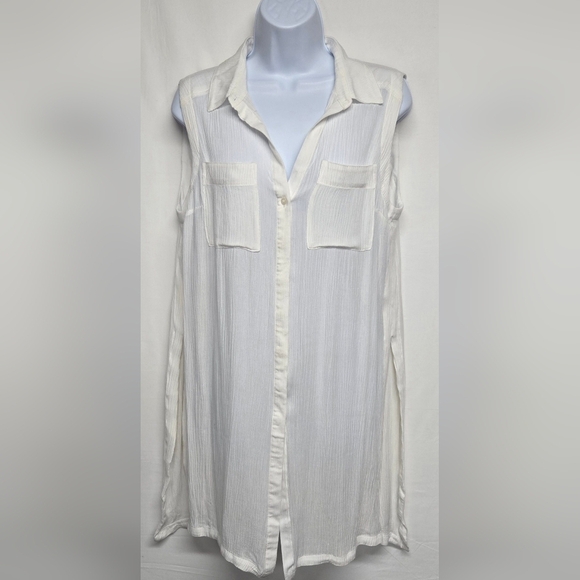 White House Black Market Tops - White House Black Market M Long Length White Gauze Button Down Shirt Top